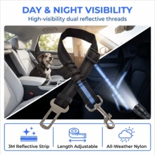 1pc Reflective Elastic Pet Car Safety Belt, Shock-Absorbing Dog Cat Vehicle Restraint Strap, Adjustable Nylon Pet Travel Seat Tether - Black - View 4