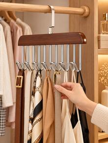2pcs 8-Hook Wooden Multi-Purpose Hanger, 360° Rotating Space-Saving Closet Organizer, For Women And Men, Camisole Scarf Belt Tie Storage Rack, Bedroom Wardrobe Organization And Home Storage Essentials - Multicolor - View 8