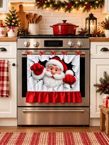 3D Embossed Santa Claus Christmas Oven Door Towel, Red Ruffle Edge Oven Cover, Christmas Holiday Kitchen Decor - 3D Pop-up Christmas Card - View 12