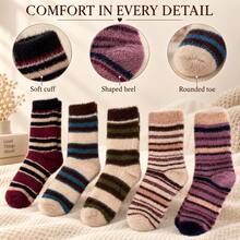 Women's Striped Fuzzy Mid-Calf Socks, Thick Soft Fleece Winter Socks, Suitable For Comfortable Daily And Home Wear - Multicolor - View 5