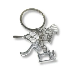 1pc Creative Sewing Machine Scissors Iron Dress Tape Measure Accessory Combination Keychain Mother's Day DIY Jewelry Gift - Multicolor - View 5