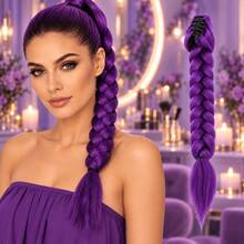 Pre-Braided Ponytail Braid, Thick Braided Hair Extension, Suitable For Wedding, Concert, Halloween, Cosplay, Vacation, K-Pop, Y2K And Photography - Purple - View 7