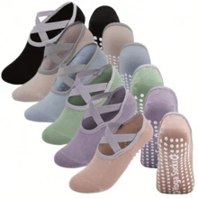 6 Pairs Versatile Yoga Socks For Women - 6 Color Variety With Non-Slip Silicone Grips, Breathable Perfect For Pilates/Floor Work/Ballet - Multicolor - View 2
