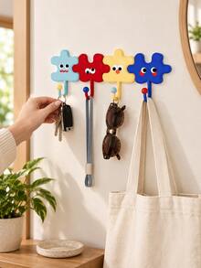 Cute Cartoon Puzzle Shape Adhesive Hook, No Drill Wall Mount Hanger, Colorful Versatile Self Adhesive Hook For Bag Hair Accessory Key, Room Wall Decor, Kitchen Bathroom Bedroom Dorm Office Organization, Christmas Valentine's Day Gift - Multicolor - View 4