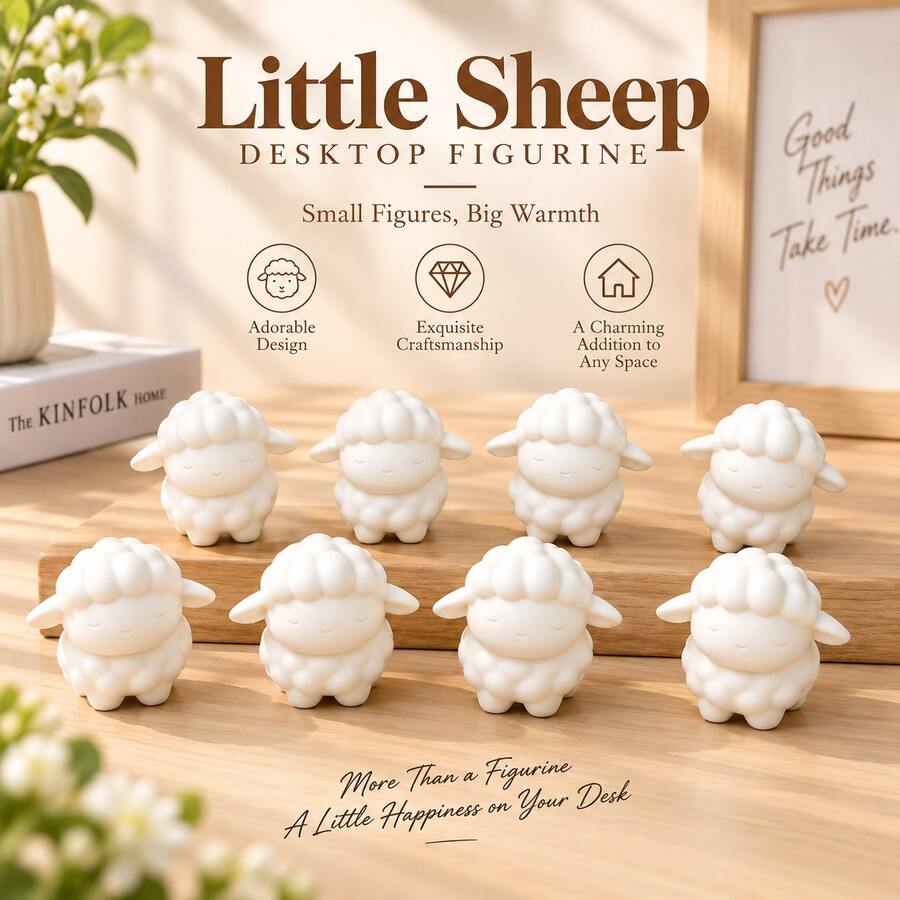 Mini White Lamb 3D Printed Figurine, Cute Animal Ornament For Desk, Counter, Car Interior Home Decor - White Lamb 3D Printed - View 1