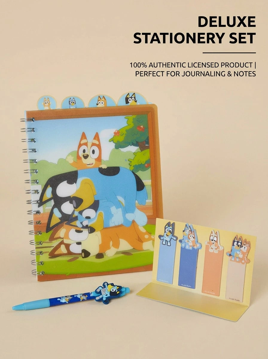 Bluey Tabbed Journal Set With Pen & Sticky Notes – Character Clamshell Journal, Great For School Notes, Perfect Gift For Kids, - Multicolor - View 1