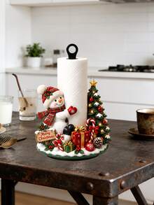 2D FLAT Christmas Decorative Kitchen Paper Towel Holder (No Power Light) - Desktop Tabletop Roll Holder (Combines Display And Storage Functions), Fun Christmas Tree And Snowman Design, Suitable For Kitchen, Bathroom, Living Room And Dining Room, Decorative Ornament To Create A Warm Christmas Atmosphere - Multicolor - View 5