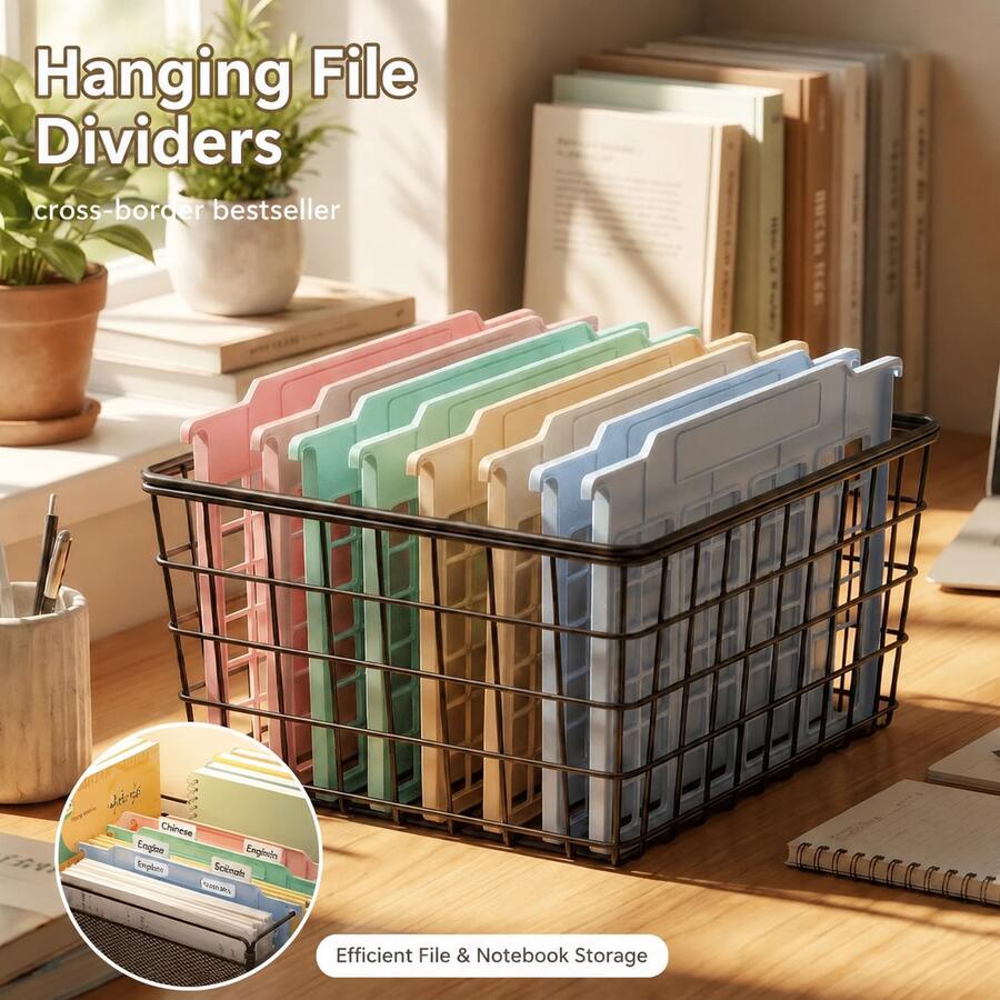 US Standard A4 Hanging File Folder Divider, Multi-Function Hanging File Folder, Office Storage File Organizer, Document Classification Folder, Hanging File Divider, Suitable For School Exam Paper Organization And Office Document Separation - Sets - View 1