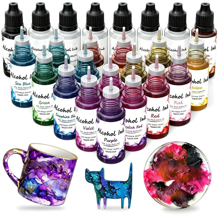 10ml 24 Colors Alcohol Ink Set, Alcohol Based Dye Pigment For Resin, Tumbler, Fluid Art, Epoxy DIY, Vibrant Color For Blending & Marbling Craft
