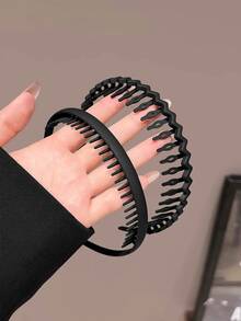 2PCS Black Wavy Toothed Headbands, Simple Durable Non-Slip, Suitable For Face Washing, Skincare, Going Out, Hair Accessories For Men And Women - Black - View 2