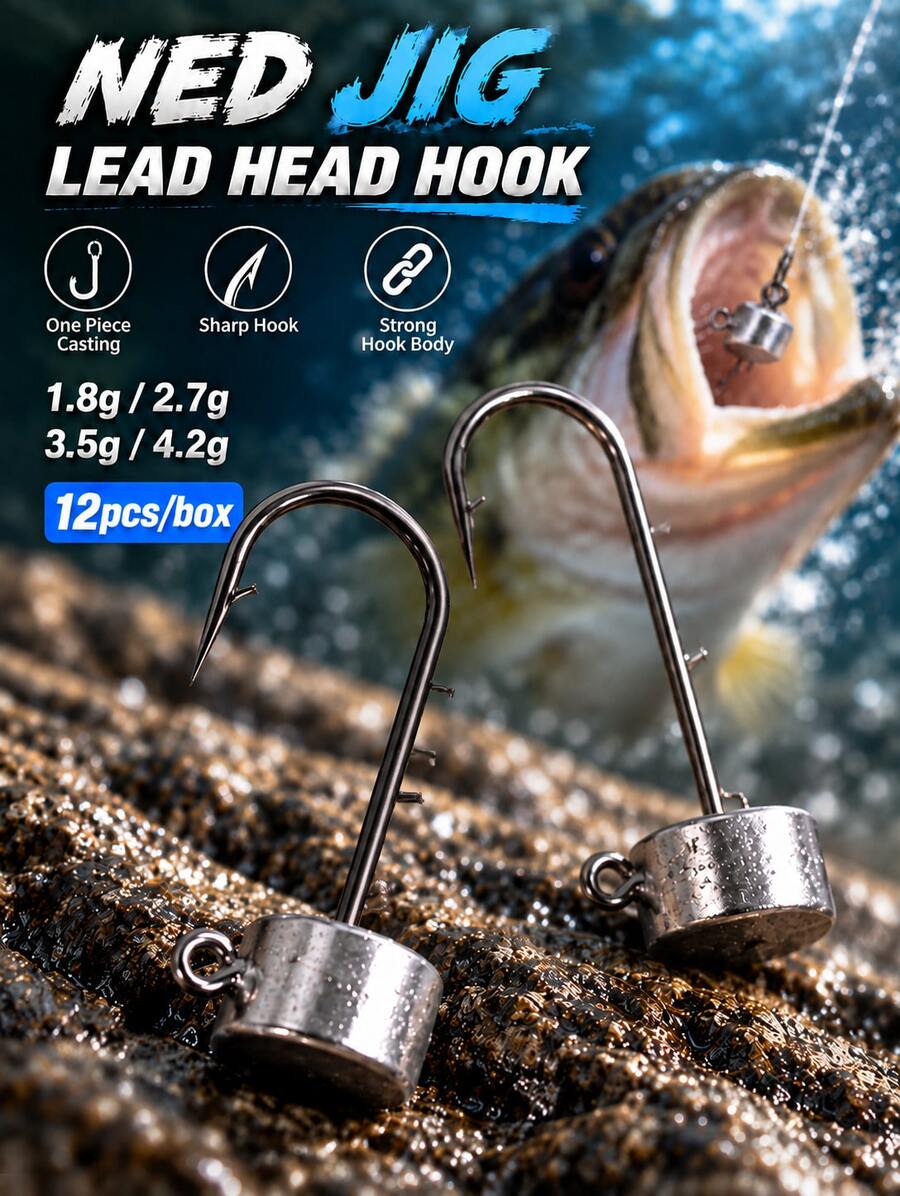 KINGDOM NED Jig Lead Head Jig Hooks 12pcs 1.8g 2.7g 3.5g 4.2g Sharp Barbed Hooks For Soft Plastic Lures Worm Baits Fishing Accessories
