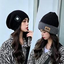 New Double-Sided Wearable Slouchy Beanie Hat, Korean Style Knitted Hat, Autumn/Winter Casual Elastic Winter Hat, Warm Ear Protection, Cold-Proof, Warm - Reversible With Knitted Hat - View 3