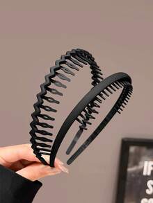 2PCS Black Wavy Toothed Headbands, Simple Durable Non-Slip, Suitable For Face Washing, Skincare, Going Out, Hair Accessories For Men And Women - Black - View 1