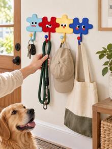 Cute Cartoon Puzzle Shape Adhesive Hook, No Drill Wall Mount Hanger, Colorful Versatile Self Adhesive Hook For Bag Hair Accessory Key, Room Wall Decor, Kitchen Bathroom Bedroom Dorm Office Organization, Christmas Valentine's Day Gift - Multicolor - View 10