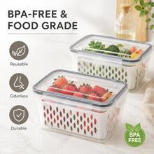9-Piece Set: 3 Storage Boxes + 3 Lids + 3 Colander Baskets, Plastic Food Preservation Boxes With Colander And Lids - Leak-Proof, Freezer-, Reusable Multi-Functional Kitchen Storage Containers For Fruits, Vegetables And Food, Double-Layer Refrigerator Colander Storage Set - Multicolor - View 5