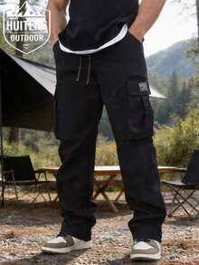 Men's Outdoor Hiking Pants, Multi-Pocket Drawstring Cargo Pants, Suitable For Travel, Hiking, Fitness Sports, Quick-Dry Fabric - Black - View 2