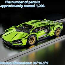 Multiple Supercar Building Blocks, 1200+ ABS Blocks, 1:14 Scale, 14 Inches, Assembled Length 200+ ABS Blocks, 1:14 Scale, 14 Inches, Adult Collectible Model Car Gift - Multicolor - View 9