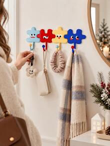 Cute Cartoon Puzzle Shape Adhesive Hook, No Drill Wall Mount Hanger, Colorful Versatile Self Adhesive Hook For Bag Hair Accessory Key, Room Wall Decor, Kitchen Bathroom Bedroom Dorm Office Organization, Christmas Valentine's Day Gift - Multicolor - View 3