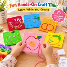 6Pcs Non-Woven Fabric Sewing Boards DIY Embroidery Kit For Children Kids Cartoon Animal Fruit Traffic DIY Material Sewing Craft - A - View 2