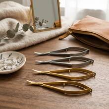 1pc Professional Stainless Steel Spring Action Eyebrow Scissors Precise Facial Hair Trimming Nail Clippers Ergonomic Beauty Makeup Tool - Multicolor - View 8