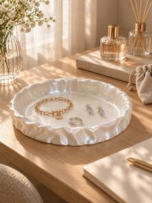 1pc Decorative Jewelry Display Tray, Round Wavy Edge Design, Can Store Earrings, Rings, Bracelets, Necklaces And Accessories, Suitable For Vanity, Bedroom, Dressing Room, Boutique Or Display, Small Accessory Dish, Jewelry Storage Rack, Vanity Decor, Gift - Multicolor - View 2