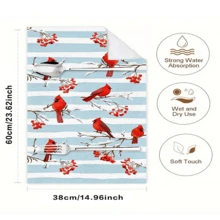 2/4/48pcs Kitchen Dish Cloths, Winter Red Cardinal & Berry Striped Pattern Kitchen Cleaning Towels, Suitable For Wiping Tables, Dishes, Cookware And Various Home Cleaning Scenarios, Beautiful & Practical For Daily Kitchen Housework, Multi-Purpose, High Absorbency Kitchen Cleaning Towels - Multicolor - View 7