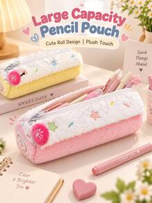 Cute Plush Pencil Case, Large Capacity Japanese Scroll Zipper Pencil Pouch, Soft Fluffy Stationery Storage Bag, Suitable For Pens, Markers, Makeup Brushes, Perfect For School, Office And Travel - Multicolor - View 5