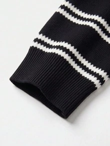 Men's Autumn/Winter 12-Gauge Striped Regular Shoulder Polo Collar Long Sleeve Sweater - Black - View 6