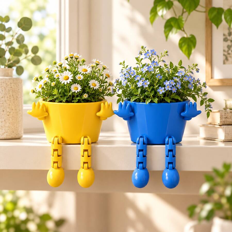 4 Colors Movable Leg Sitting Creative Flower Pot, Desktop Window Sill Home Decor Plant Pot, Without Plant - Creative Sitting Planter With Movable Legs - View 1