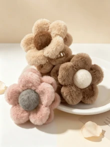 1pc Women's Autumn/Winter Plush Flower Hair Claw Clip Hair Accessory, Suitable For Daily Matching, Also Can Be Used As A Gift - Multicolor - View 5