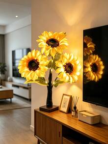 1PC 3 Sunflower Glowing Tree Lamp 45CM, Single Flower Head 15CM, USB & Battery Dual-Use Warm Light, Artificial Sunflower Table Lamp, Room Decor, Wedding Party Holiday Atmosphere Decorative Ornament - Warm White - View 10