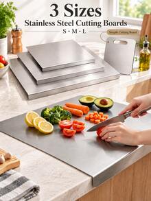 Stainless Steel Folded Edge Cutting Board, Double-Sided Kitchen Chopping Board, Suitable For Meat, Vegetables, Fruit, Dough, Food Preparation Countertop, Easy To Clean And Reusable Kitchen Cutting Mat, Home Cooking And Baking Kitchen Accessory - Multicolor - View 2