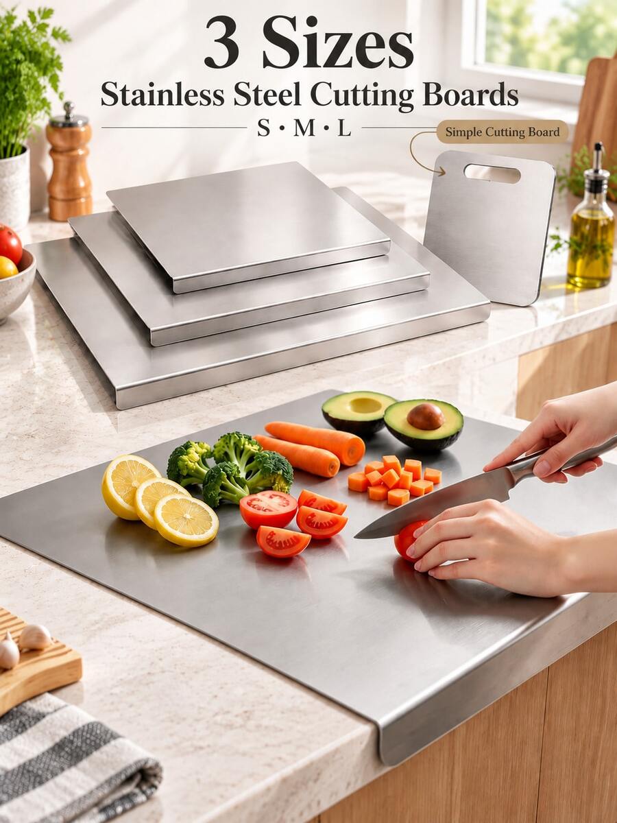 Stainless Steel Folded Edge Cutting Board, Double-Sided Kitchen Chopping Board, Suitable For Meat, Vegetables, Fruit, Dough, Food Preparation Countertop, Easy To Clean And Reusable Kitchen Cutting Mat, Home Cooking And Baking Kitchen Accessory