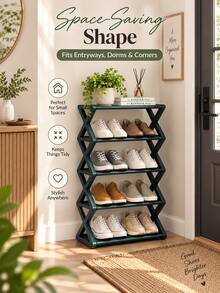 Easy To Assemble Foldable Multi-Tier Shoe Rack, Perfect For Narrow Entryway Or Hallway Spaces In Compact Homes. High Weight Capacity And Space-Saving Design, Featuring Non-Woven Fabric Shelves And Metal Tube Frame. - Multicolor - View 5