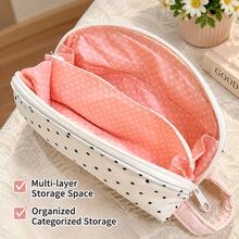 1pc Polka Dot Shell Shaped Pencil Case, Polka Dot Shell Design, Large Capacity Multi-Function Stationery Storage Bag, Portable Pencil Case, Student Stationery, Girls Large Capacity Stationery Bag - Pencil Case - View 1