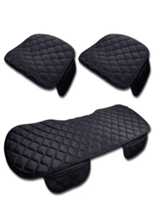 3pcs/Set Car Seat Covers, Front & Rear Row Flocked Fabric Seat Pads, Anti-Slip Winter Car Protection Pads, Warm Universal Fit For Truck, SUV, Van - Black - View 16