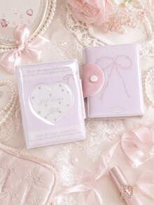 1pc K-Pop Card Album, Heart-Shaped Pink Rose Bow Large Capacity 3-3.5 Inch Photo Card Storage Album, Mini Photo Album, Acid-Free PVC-Free Photo Binder, Back To School Stationery, Card Holder - Rose Bow Card Holder - View 2