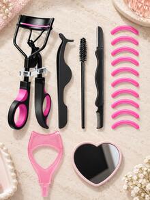 Portable Eyelash Curler Set, Multi-In-One Eyelash Makeup Tool Kit, Includes Eyelash Applicator, Eyelash Brush, Silicone Pad And Heart-Shaped Mirror, Travel Beauty Tools, Lash Tools, Lashes Kit Set - Multicolor - View 10