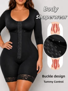 1pc Women's High Compression Shapewear, Colombian Jumpsuit, Tummy Control Shaping Pants, Flat Belly Waist Trainer, Abdominal Control Shapewear - Black - View 5