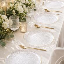 10/20/25pcs Transparent Hammered Plate Set, Elegant Hammered Gold Rim Design 10.25 Inch Decorative Dinner Plate, 7.5 Inch Salad/Dessert Plate, Suitable For Christmas, Halloween, Thanksgiving, New Year, Party, Daily, Birthday And Other Occasions - View 6