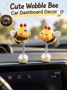 2/4件可愛小蜜蜂彈簧搖擺汽車儀表板裝飾品，趣味搖晃玩具配珍珠球底座，可愛蜜蜂車內中控台裝飾，汽車內飾掛飾配件 - A - 查看 1