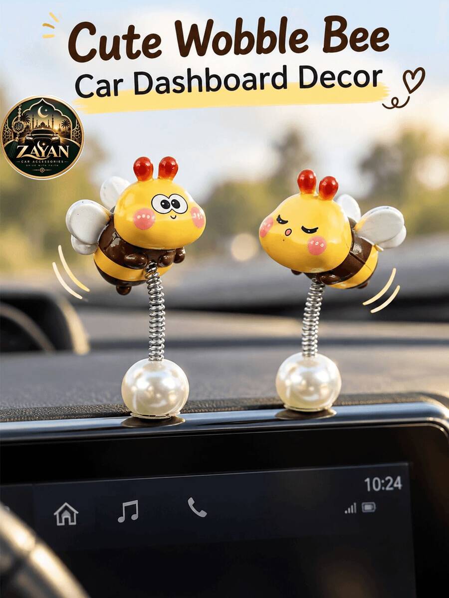 2/4件可愛小蜜蜂彈簧搖擺汽車儀表板裝飾品,趣味搖晃玩具配珍珠球底座,可愛蜜蜂車內中控台裝飾,汽車內飾掛飾配件 - A - 查看 1