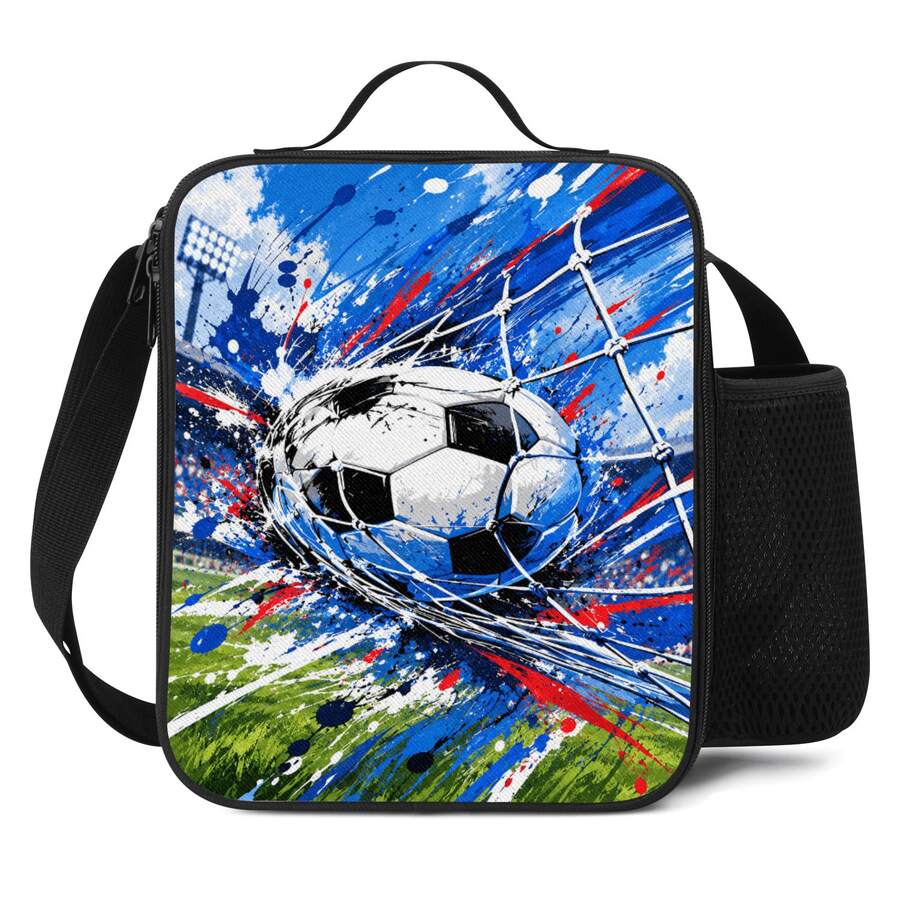 Tas Bekal Makan Siang Berinsulasi Motif Sepak Bola 2D, Tali Selempang yang Dapat Diatur, Kantong Jala Samping, Tempat Botol Minum, Kotak Bekal Portabel, Lapisan Dalam Kapasitas Besar, Isolasi Dingin dan Panas, Gaya Penggemar Olahraga, Cocok untuk Perjalanan, Piknik, Tas Penyimpanan Makanan Luar Ruangan, Tersedia Berbagai Warna - Bekal makan siang - View 1