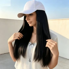 65cm Elegant White Adjustable Baseball Cap Wig With Long Straight Synthetic Hair For Comfortable Everyday Use - Black - View 4