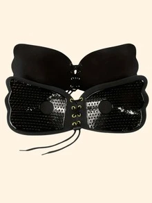 YIYANG Apricot/Black Invisible Strapless Adhesive Bra (With Adjustable Drawstring) - Multicolor - View 24