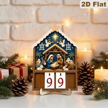 1pc Wooden Nativity Scene Advent Calendar With Flip Number Cards And Base - 99 Days Christmas Countdown, Religious Desktop Decor For Home And Church - Flip-Style Calendar For Daily Advent Readings And Christmas Decoration - A - View 7