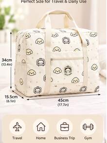 Large Capacity Travel Storage Bag, Cute Puppy Print Carry-On Duffel With Suitcase Trolley Sleeve, Front Pocket And Comfortable Handles, Portable Clothes Organizer For Vacation, Business Trips And Daily Use - View 8