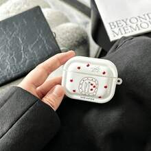 Cream White Minimalist Bluetooth Earphone Protective Case, Hand-Drawn Red Apple, Knife & Fork Plate Simple Line Art Pattern, Clean And Fresh Korean Minimalist Style, Rounded Square Shell Design. Premium Soft Shell Material, Smooth And Delicate Touch, Simple And Clean Pattern Lines, Durable Printing Resistant To Wear. Precise Cutouts, Smooth Earphone Case Opening And Closing, No Impact On Charging Use. Side Hanging Hole Reserved, Can Add Hanging Chain, Convenient For Carrying. - White - View 3