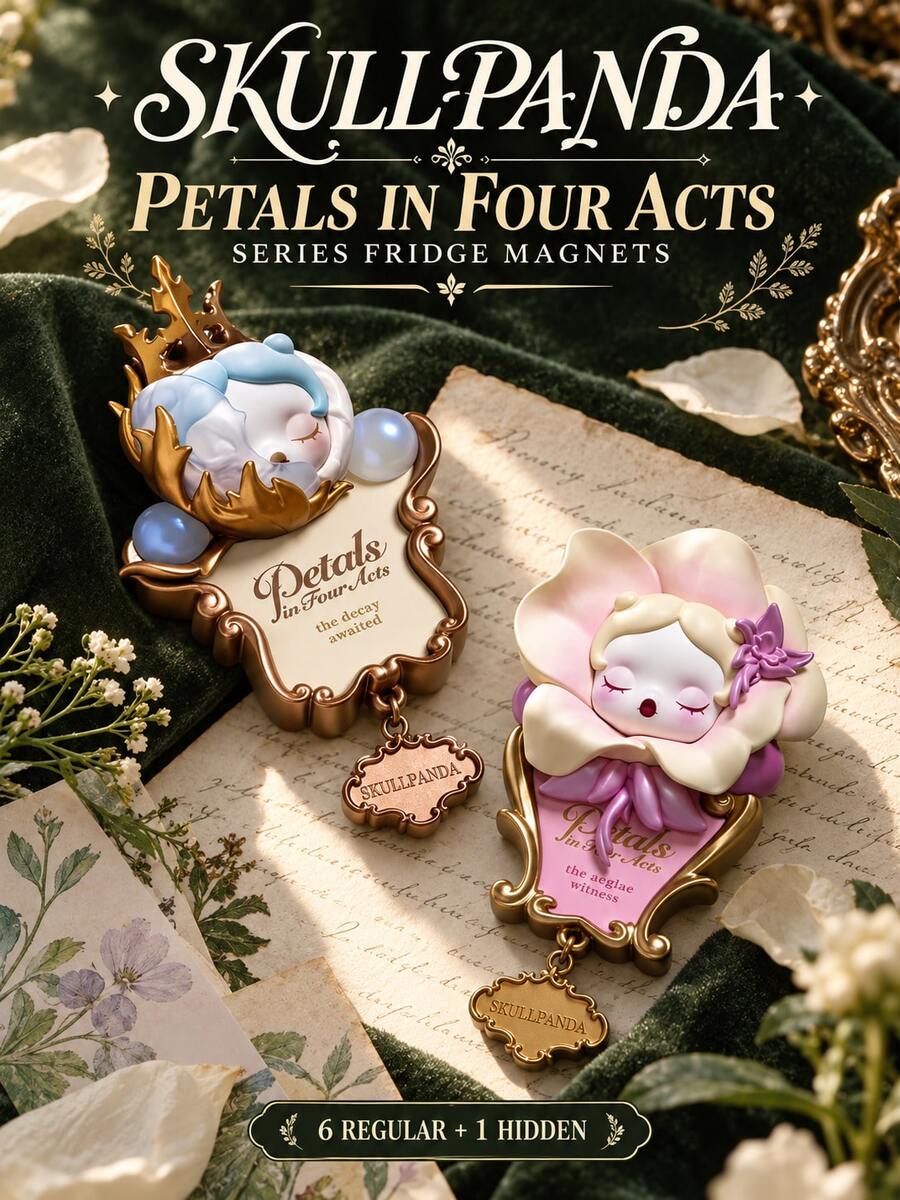 SKULLPANDA Petal Four Scenes Series Fridge Magnet Blind Box, 6 Regular Versions + 1 Secret Version, Functional Home Kitchen Decor And Art Collectible Display, Fridge Decoration, Birthday, Christmas Gift