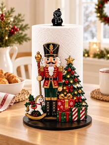 2D FLAT Christmas Decor Kitchen Paper Towel Holder (No Power Light) - Desktop Tabletop Paper Towel Rack (Combines Display And Storage Functions), Fun Nutcracker Design, Suitable For Kitchen, Bathroom, Living Room And Dining Room, Creates A Warm Christmas Atmosphere Decorative Item. (Paper Towels Not Included) - Multicolor - View 4